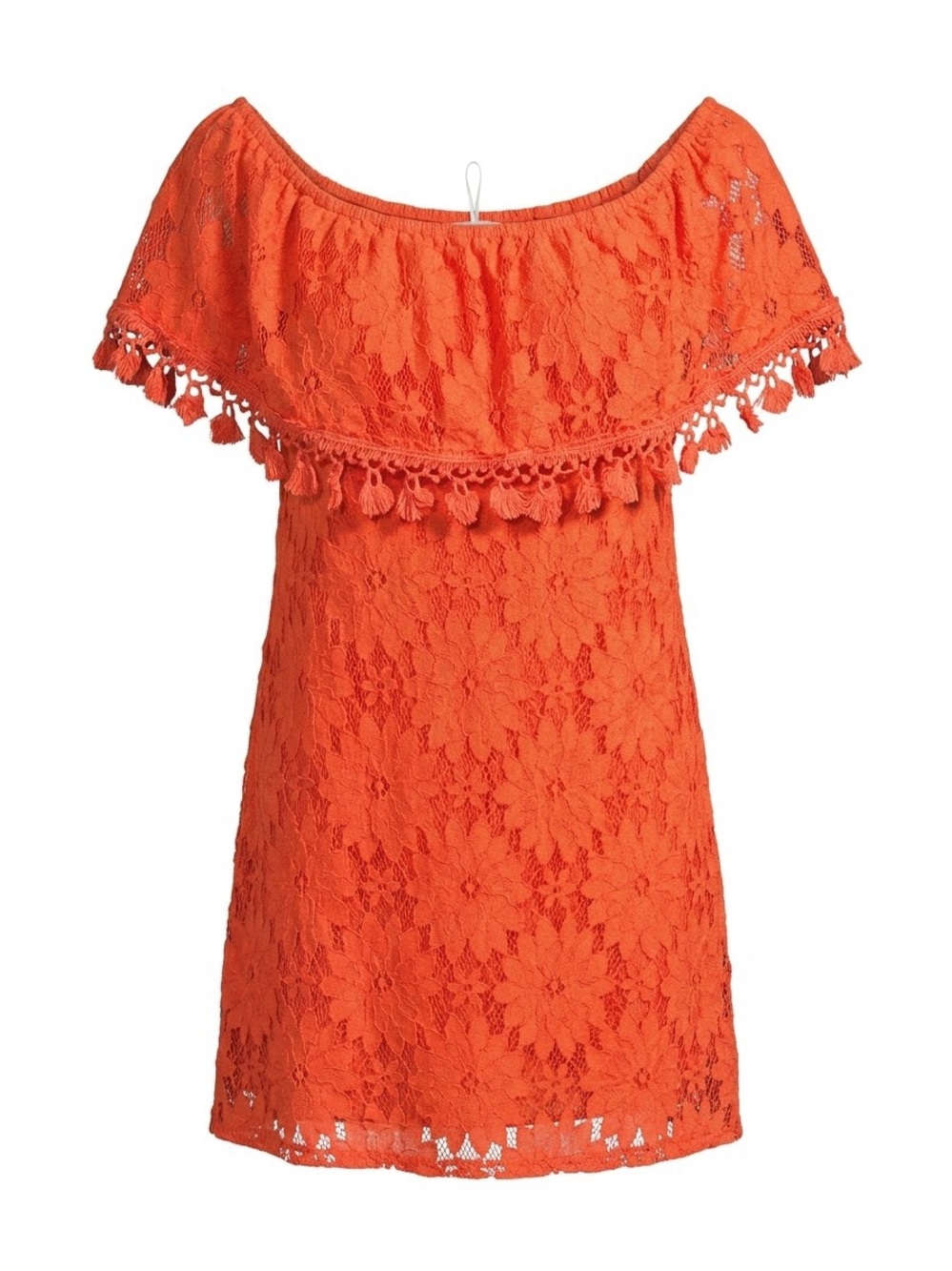 entro Orange Lace off the Shoulders Tassel Dress
